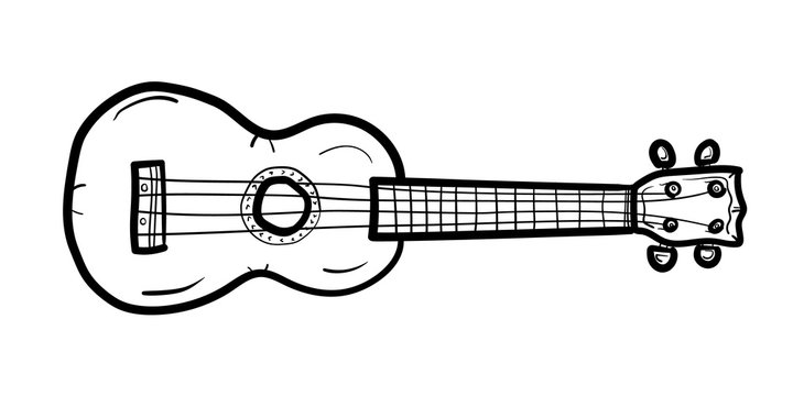 Ukulele or Bass Guitar Outline Vector Illustration Isolated on White Background