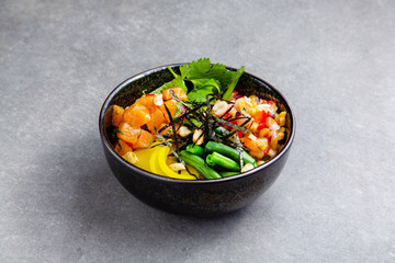 Poke Hawaiian dish, raw diced fish