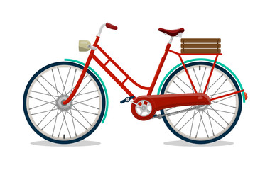 Fototapeta na wymiar Retro Red Bicycle with Wooden Basket Vector Icon Isolated