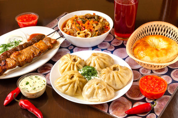 Dumplings, ravioli, meat in the dough, a traditional dish