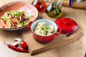 Dumplings, ravioli, meat in the dough, a traditional dish