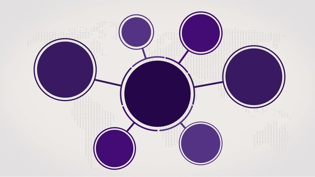 Circle folowchart template. Social Networking Infographic animation in violet. Empty motion infographic template for text with 7 steps. Alpha Matte. 4K