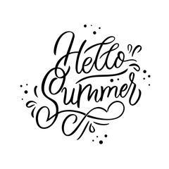 Hello Summer handwritten lettering. Hello Summer typography vector design for greeting cards and poster. Design template celebration. Vector illustration.