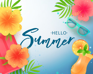 Hello Summer handwritten lettering. Hello Summer typography vector design for greeting cards and poster. Design template celebration. Vector illustration.