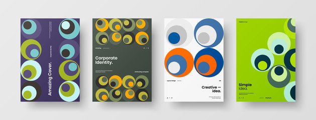 Company identity brochure template collection. Business presentation vector A4 vertical orientation front page mock up set. Corporate report cover abstract geometric illustration design layout bundle.