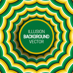 Round frame on green yellow optical illusion hypnotic background of moving wavy stripes.