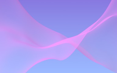 Pink wave on blue sky abstract background. Fluttering pink scarf. Waving on wind pink fabric. 3D illustration
