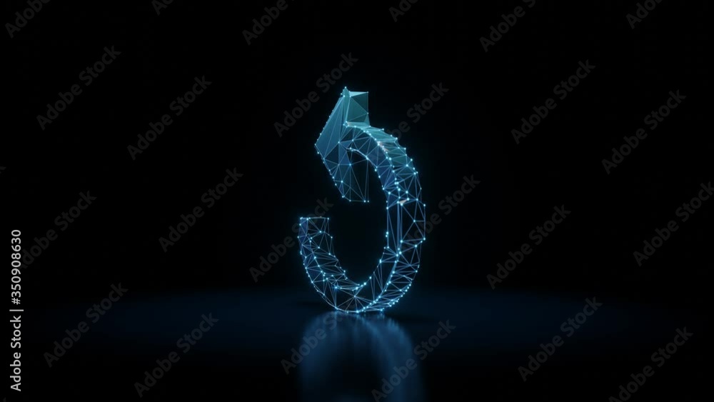 Poster 3d rendering seamless loop 4k rotation wireframe neon glowing counterclockwise symbol of refresh arr