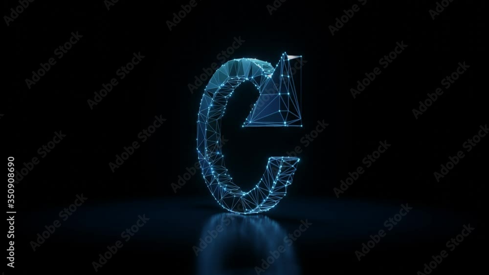 Poster 3d rendering seamless loop 4k rotation wireframe neon glowing clockwise symbol of refresh arrow with