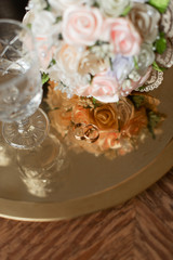 Wedding rings and bouquet. Wedding rings. Wedding bouquet. 