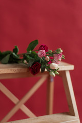 Roses in the background. Pink roses. Minimalistic flowers. 