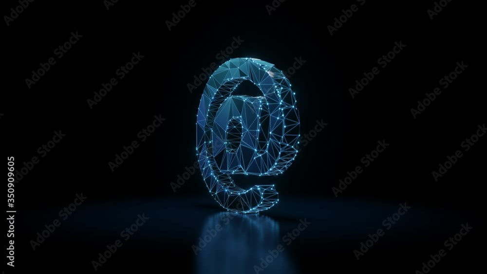 Poster 3d rendering seamless loop 4k rotation wireframe neon glowing symbol of at sign with shining dots on
