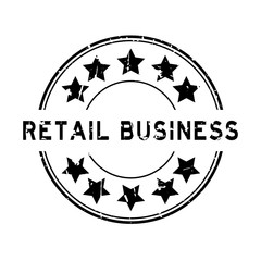 Grunge black retail business word with star icon round rubber seal stamp on white background