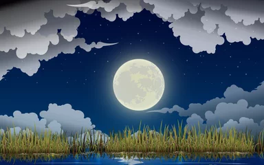 Fototapeten landscape of river in the full moon night © เอกชัย โททับไทย