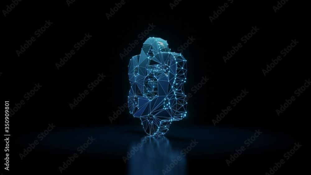 Poster 3d rendering seamless loop 4k rotation wireframe neon glowing symbol of atom with shining dots on bl