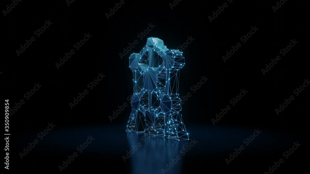 Poster 3d rendering seamless loop 4k rotation wireframe neon glowing symbol of atomium landmark building wi
