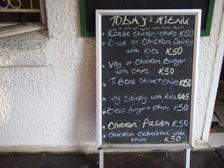 Meal Menu of Guest House, Lusaka, Zambia