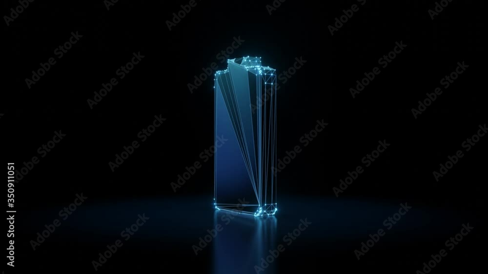 Poster 3d rendering seamless loop 4k rotation wireframe neon glowing vertical symbol of full battery with s