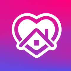 stay home, heart purple and pink color , home sticker symbol vector