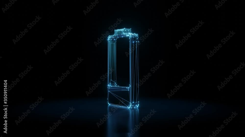 Poster 3d rendering seamless loop 4k rotation wireframe neon glowing vertical symbol of one fourth charged 