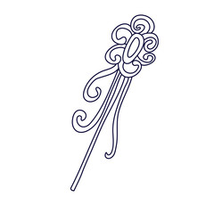 Obraz na płótnie Canvas Magic wand decorated with ribbons and curls in doodle style. Hand drawn vector illustration in black ink isolated on white background. Great for coloring book.