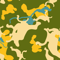 Field camouflage of various shades of green, blue and yellow colors