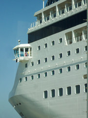 Cruise ship or cruiseship liner in port of Muscat, Oman during Orient or Middle East cruising in...