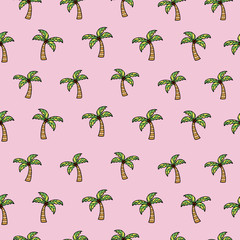 Palm trees with coconuts. Vector repeat. Great for home decor, wrapping, scrapbooking, wallpaper, gift, kids, apparel. 
