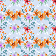 Fototapeta na wymiar Colorful hand drawn flowers pattern vector design. can use for fabric textile wallpaper background.