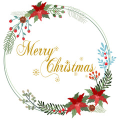 Christmas card wreath with text vector design.
