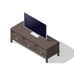 Vector isometric television bench. Modern TV stand.