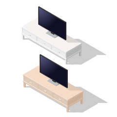 Vector isometric television bench. Modern TV stand.