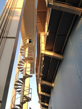 Steel Tower Structure At Baseball Stadium, Scoreboard For Los Angeles Dodgers On Blue Sky