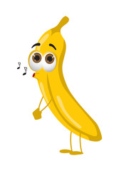 Funny Singing Banana with eyes. Cartoon funny fruits characters