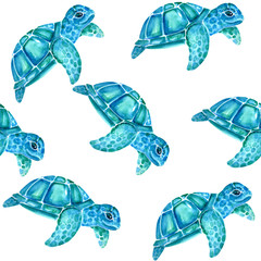 Fototapeta premium Aquarelle painting of turtle sketch art pattern illustration