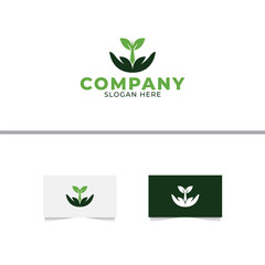 Hand and Leaf Logo Design Vector Template