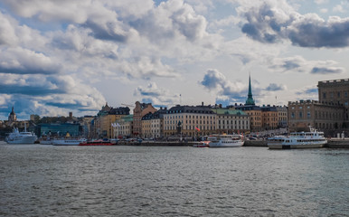Buildings on Strandvagen embankment, Stockholm, Sweden. August 2018.