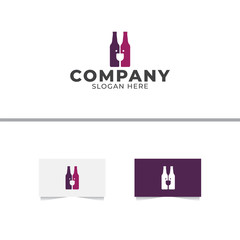 Wine Bottle and Glass Logo Design Vector Template