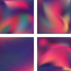 Set with abstract blurred backgrounds. Vector illustration. Modern geometrical backdrop. Abstract template. Pink, purple, blue colors.