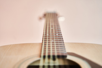 Acoustic guitar. Musical instrument. Close-up. 