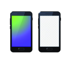 Realistic Black Detailed Smartphone Mockup on White Background . Isolated Vector Elements