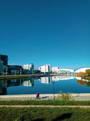 City view with river on sunny day. Minsk, Belarus