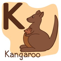 Hand draw Illustration of Capital Letter "K" with Object stand for Kangaroo.