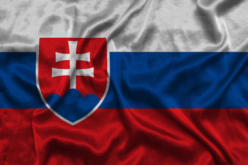 Slovakia national flag background with fabric texture. Flag of Slovakia waving in the wind. 3D illustration