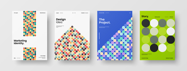 Company identity brochure template collection. Business presentation vector A4 vertical orientation front page mock up set. Corporate report cover abstract geometric illustration design layout bundle.