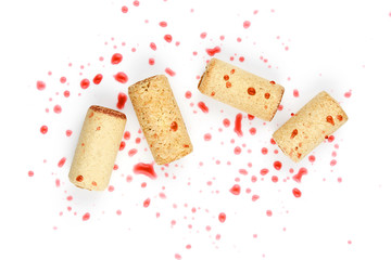 Set from the collection of four different vintage wine corks isolated on a white background
