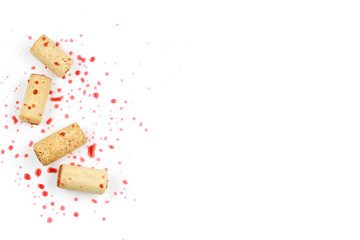 Set from the collection of four different vintage wine corks isolated on a white background