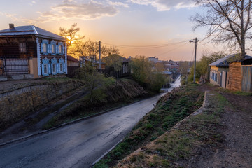 Fototapeta na wymiar One of the streets in the center of Irkutsk