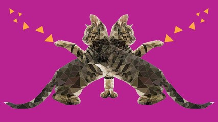 Low poly illustration of a kitten extending its paw, in kaleidoscope. 