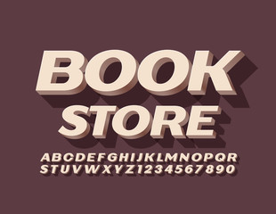 Vector trendy logo Book Store with 3D Modern Font. Set of Minimalist Alphabet Letters and Numbers